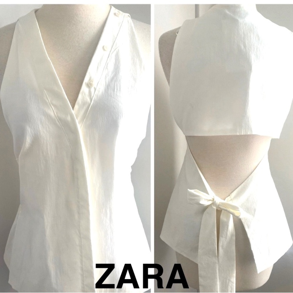 ZARA Cream Sleeveless Wrap Top - Size L (XL) - NEW